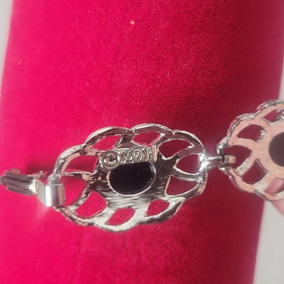 Vintage Sarah Coventry Feminine Classic Silver-Tone Black Cabochon Bracelet - Picture 3 of 3